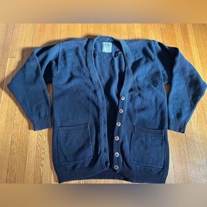 Vintage Navy Blue Cotton Cardigan with Whip Stitch Decoration, Size XL